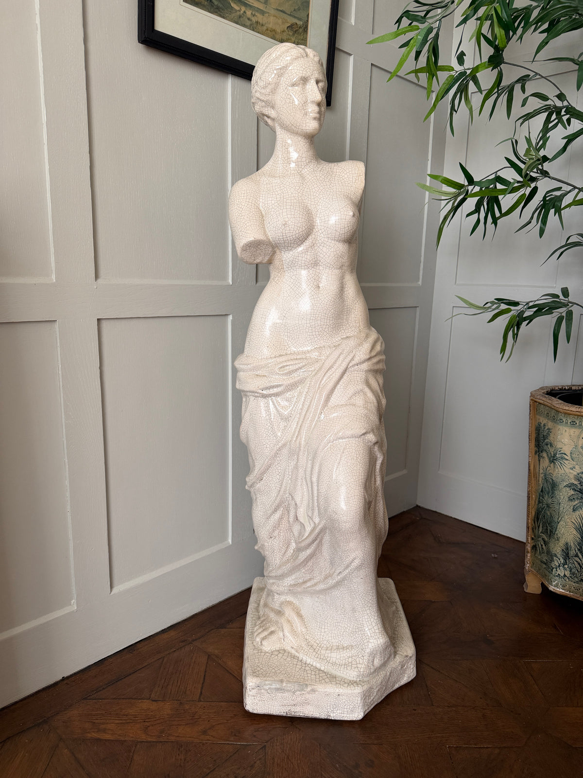 Large Crackle Glazed Classical Venus de Milo Style Statue