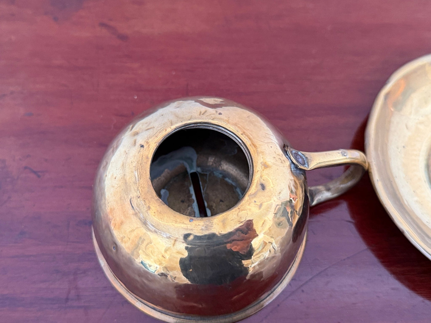 Antique Brass Teacup & Saucer Novelty Money Box c.1920s - Oak House Trading