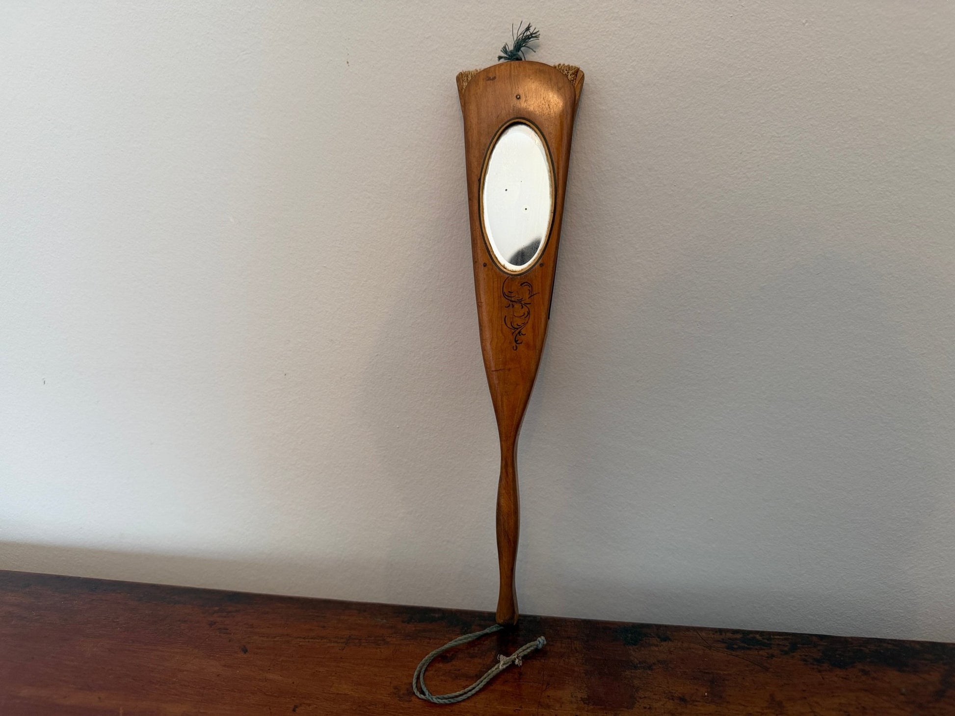 Antique Italian Olive Wood Cockade Fan Mirror - Sorrento Ware - Oak House Trading
