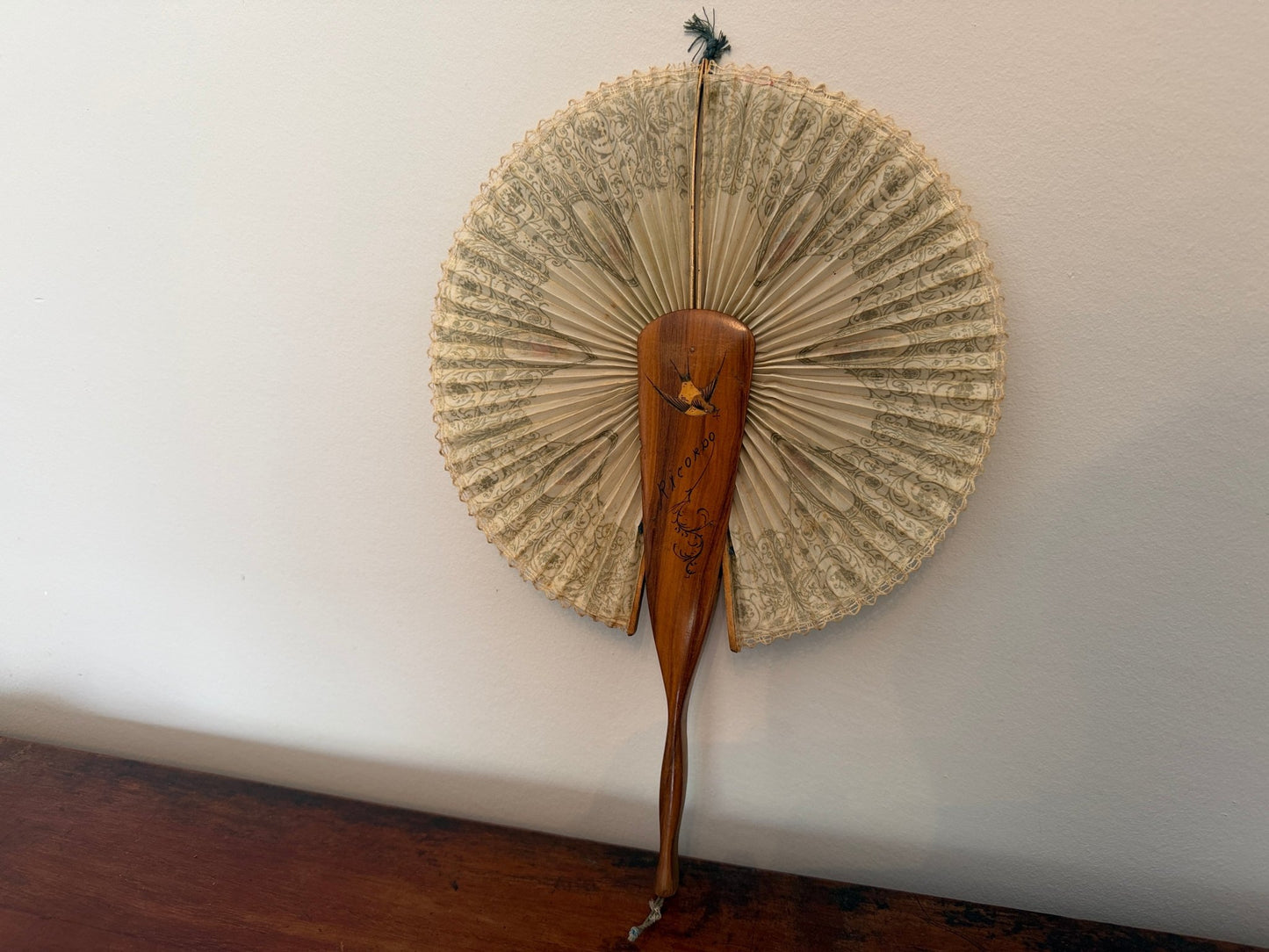 Antique Italian Olive Wood Cockade Fan Mirror - Sorrento Ware - Oak House Trading