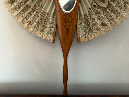 Antique Italian Olive Wood Cockade Fan Mirror - Sorrento Ware - Oak House Trading