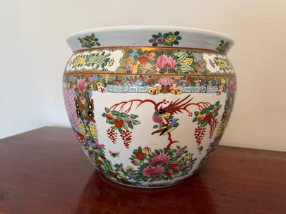 Vintage Chinese Rose Medallion Porcelain Cachepot/ Fish Bowl Planter - Oak House Trading