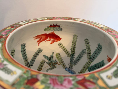 Vintage Chinese Rose Medallion Porcelain Cachepot/ Fish Bowl Planter - Oak House Trading