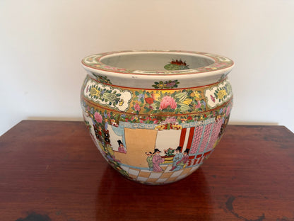Vintage Chinese Rose Medallion Porcelain Cachepot/ Fish Bowl Planter - Oak House Trading
