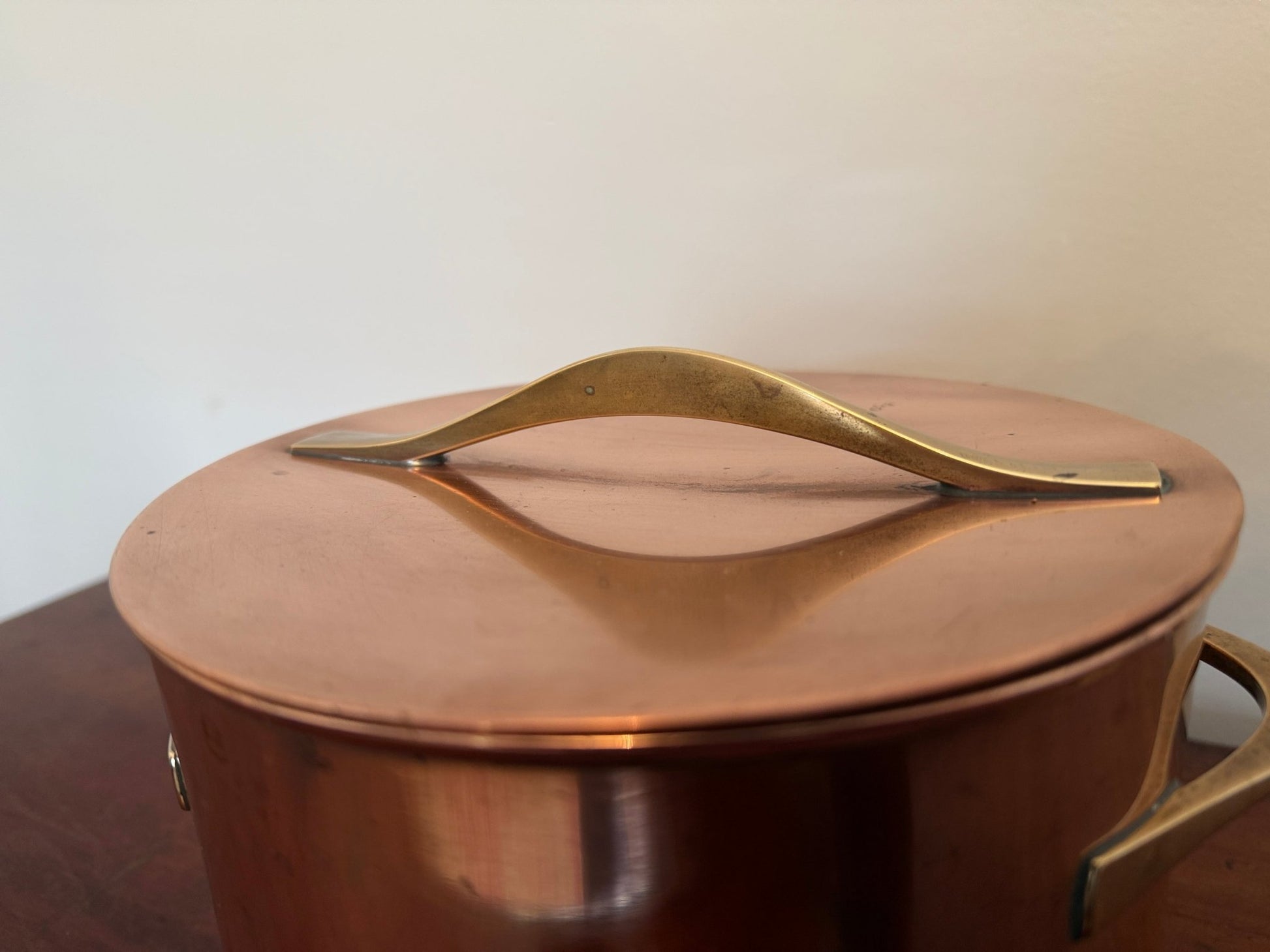 Vintage Dansk Copper Pot with Lid Brass Handles Jens Quistgaard Style - Oak House Trading