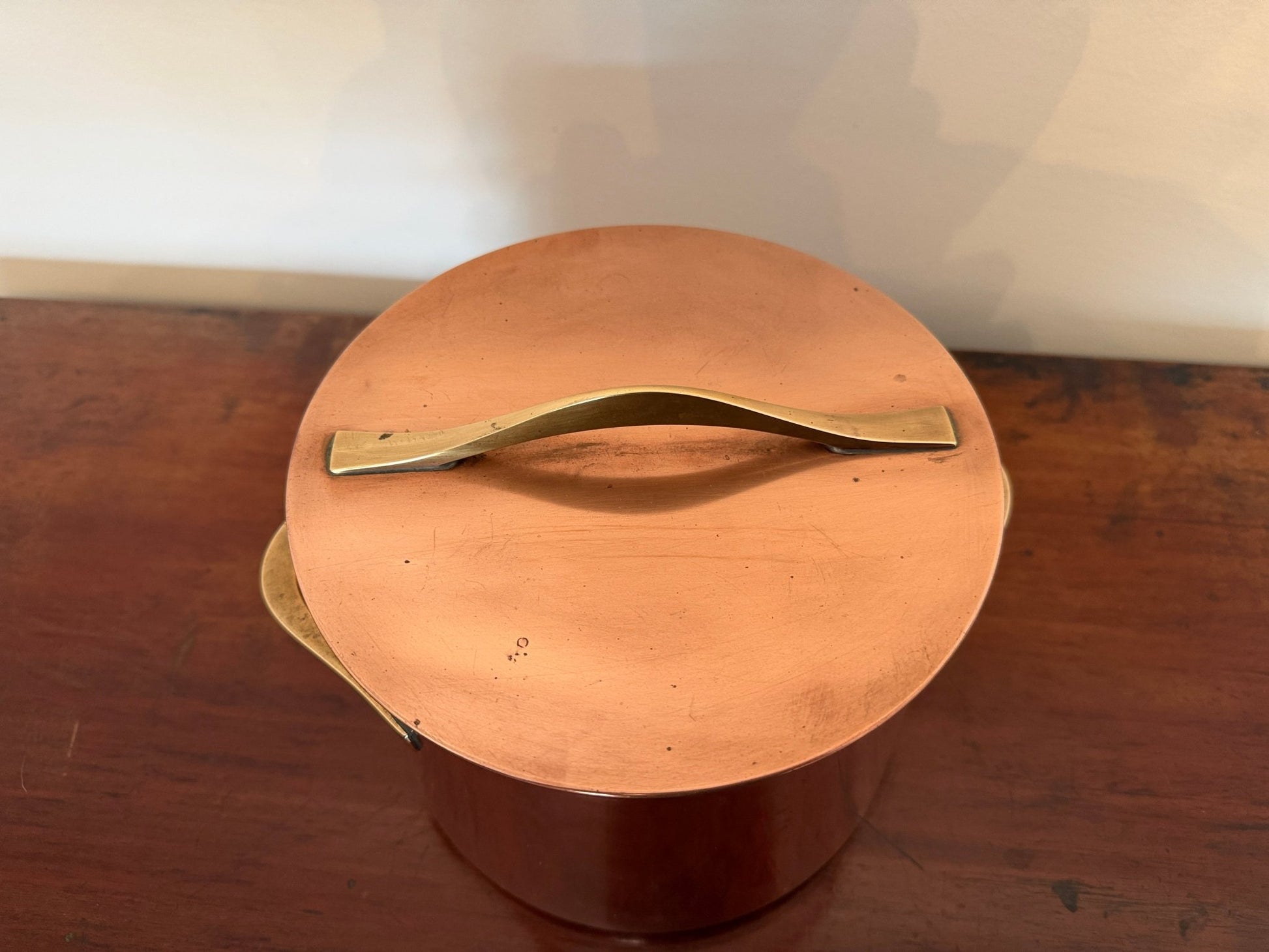 Vintage Dansk Copper Pot with Lid Brass Handles Jens Quistgaard Style - Oak House Trading