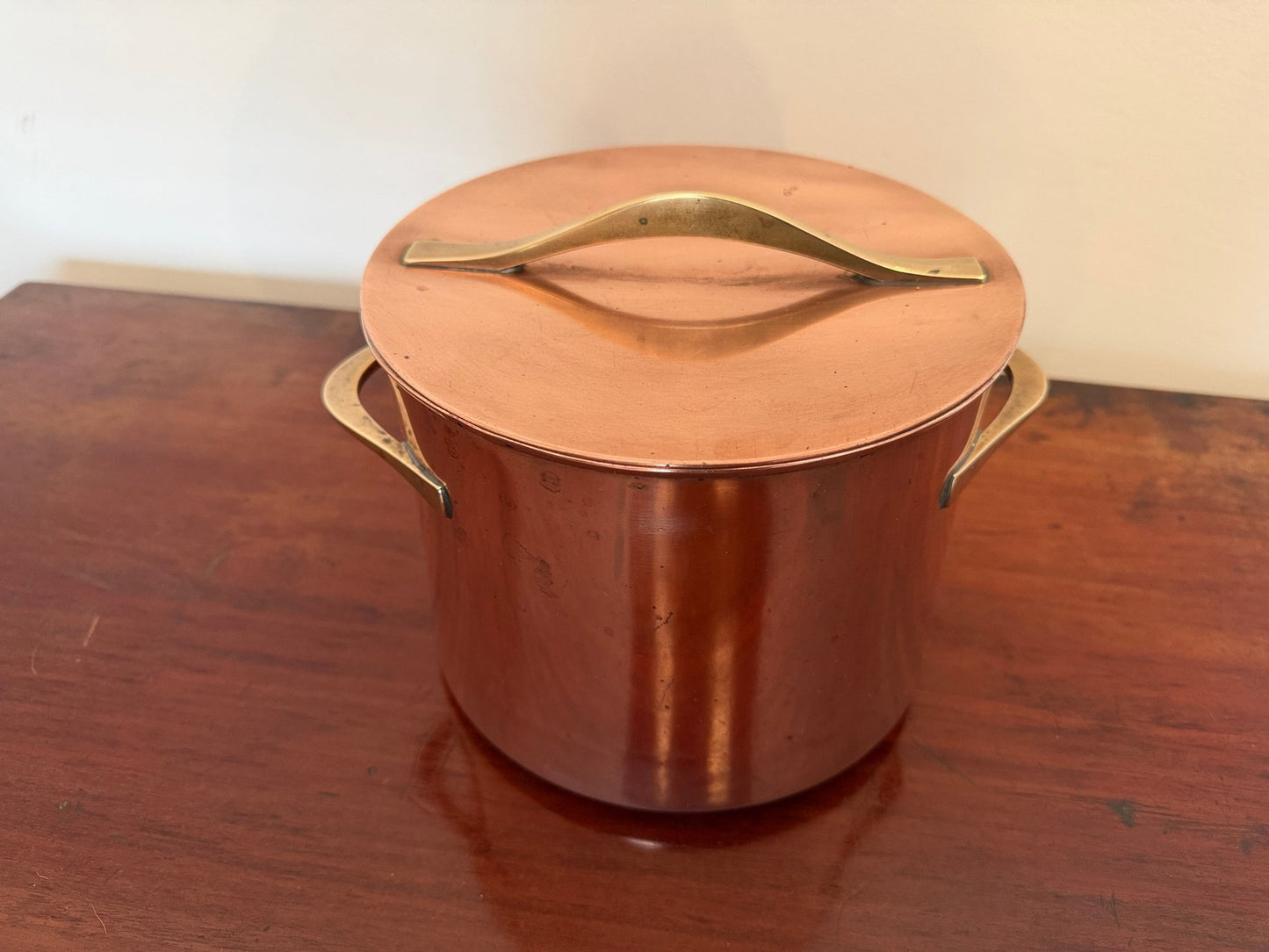Vintage Dansk Copper Pot with Lid Brass Handles Jens Quistgaard Style - Oak House Trading