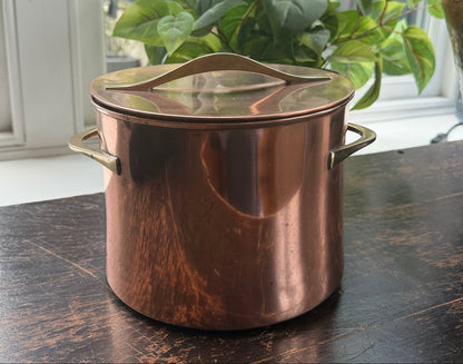 Vintage Dansk Copper Pot with Lid Brass Handles Jens Quistgaard Style - Oak House Trading