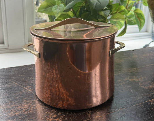 Vintage Dansk Copper Pot with Lid Brass Handles Jens Quistgaard Style - Oak House Trading
