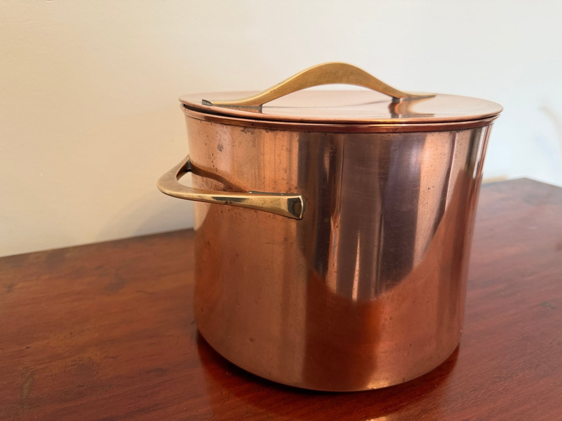 Vintage Dansk Copper Pot with Lid Brass Handles Jens Quistgaard Style - Oak House Trading