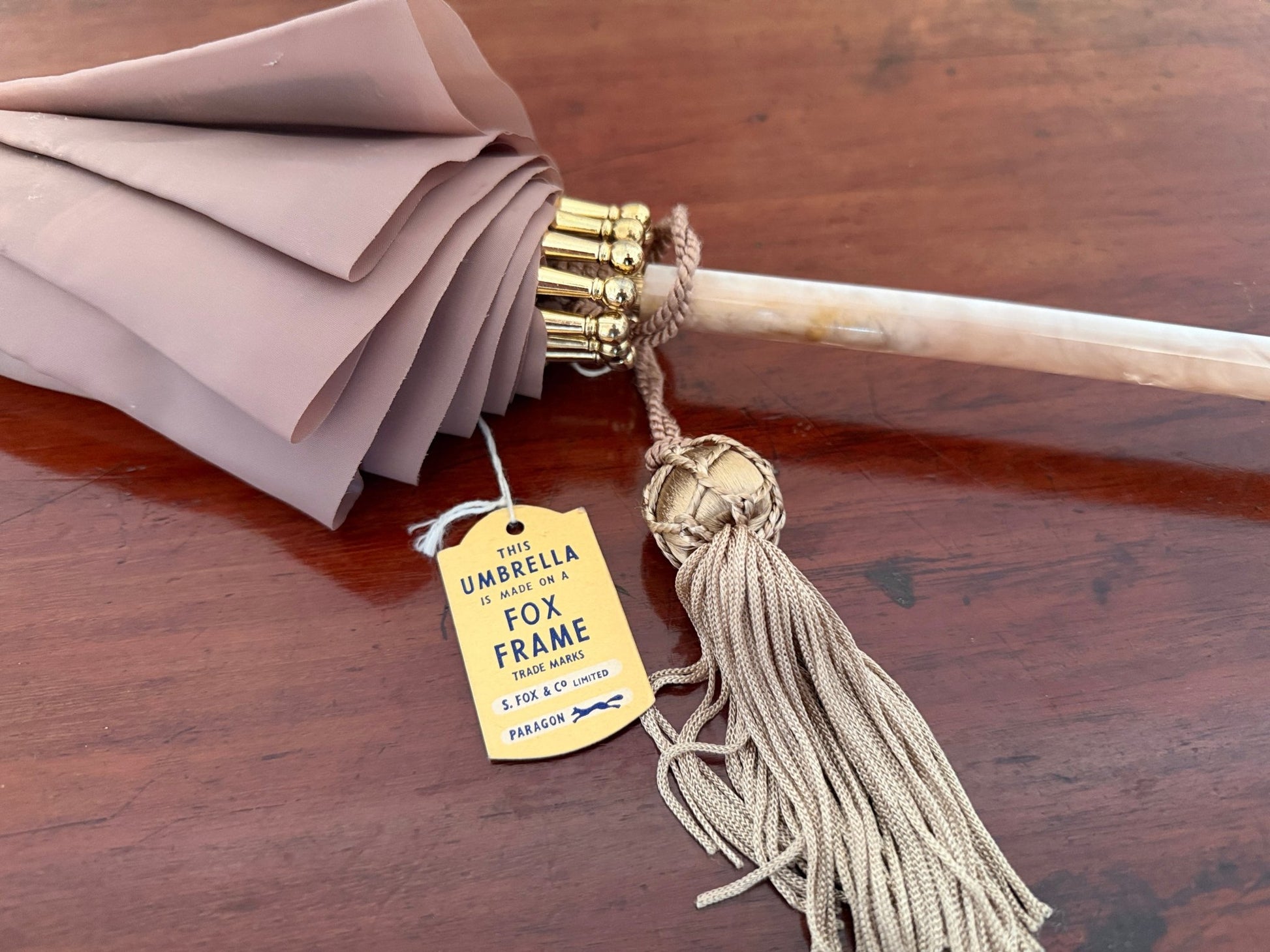 Vintage Paragon Fox Frame Umbrella with Floral Lining & Tassel Handle - Oak House Trading