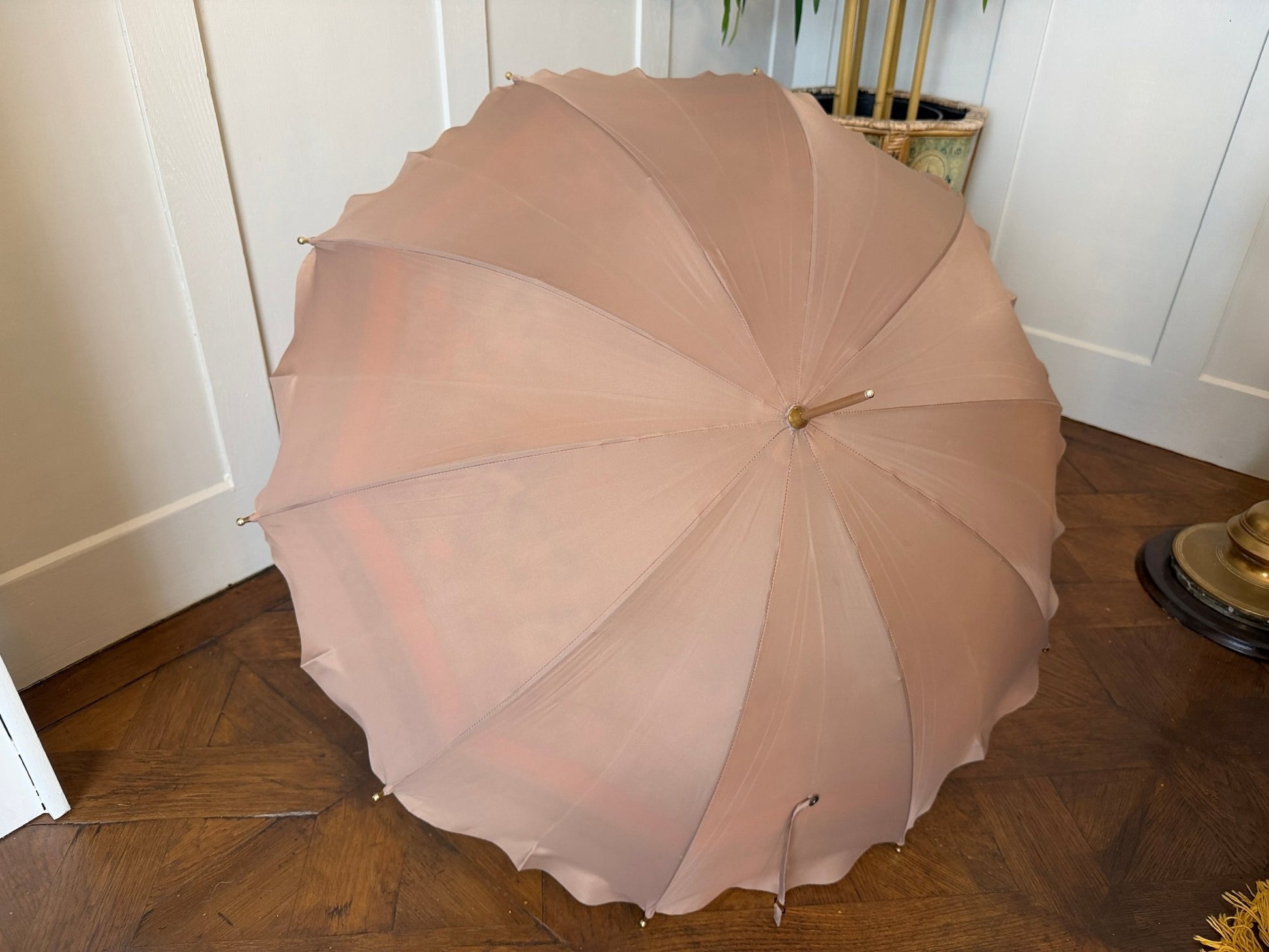 Vintage Paragon Fox Frame Umbrella with Floral Lining & Tassel Handle - Oak House Trading