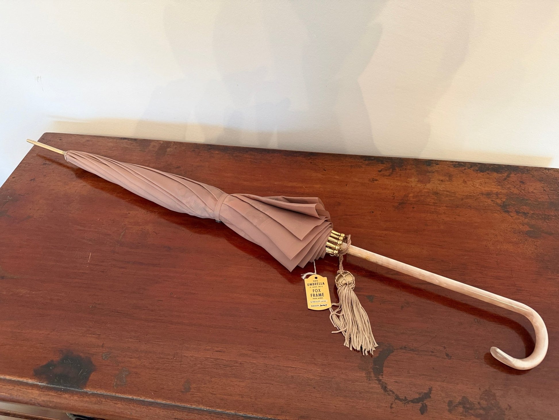 Vintage Paragon Fox Frame Umbrella with Floral Lining & Tassel Handle - Oak House Trading
