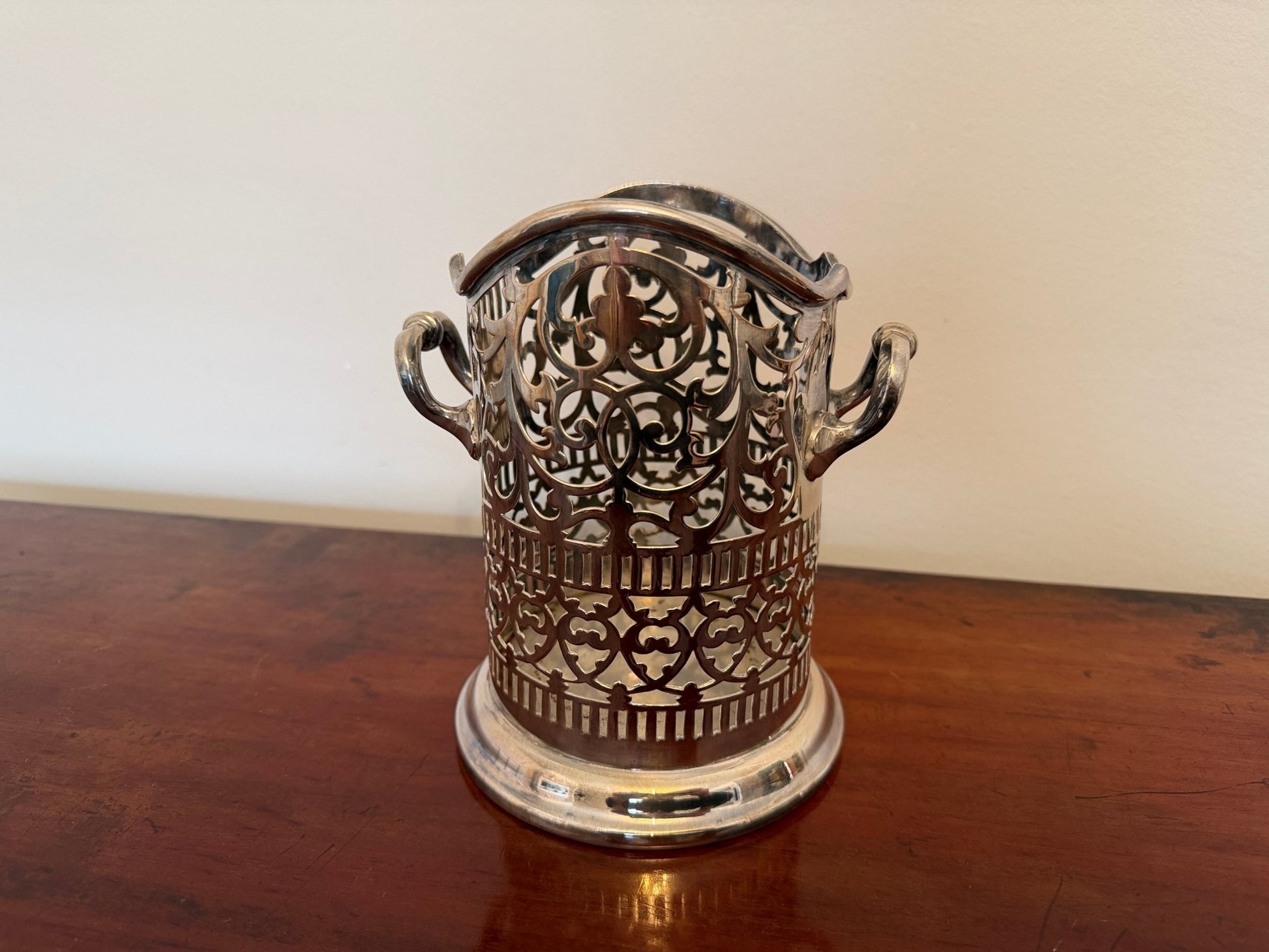 Vintage Silver Plated Pierced Wine Bottle Holder / Coaster - Oak House Trading