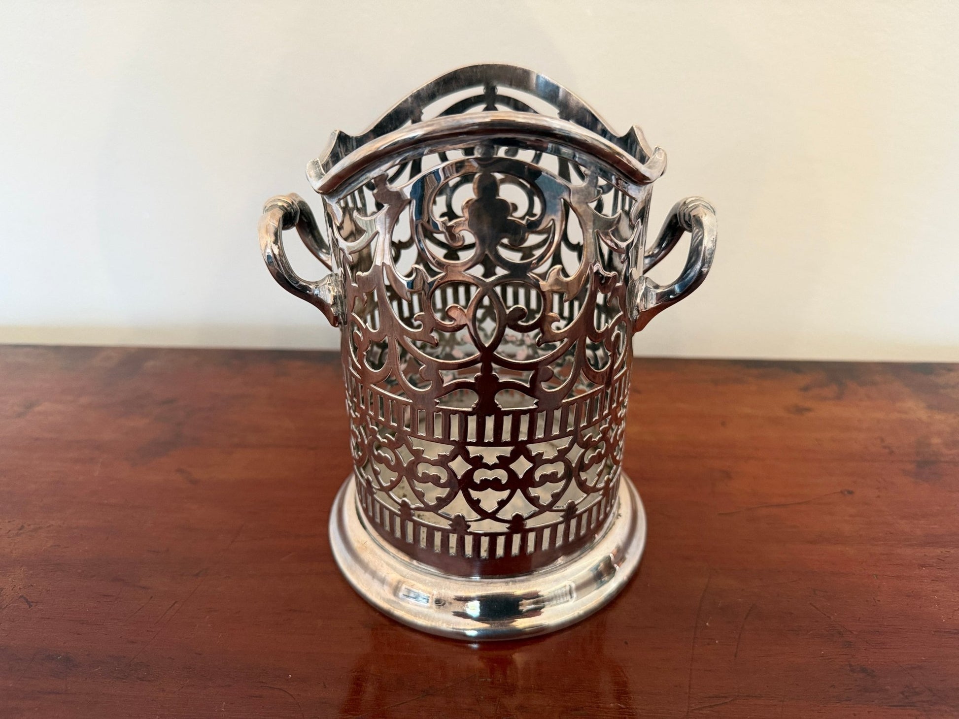 Vintage Silver Plated Pierced Wine Bottle Holder / Coaster - Oak House Trading
