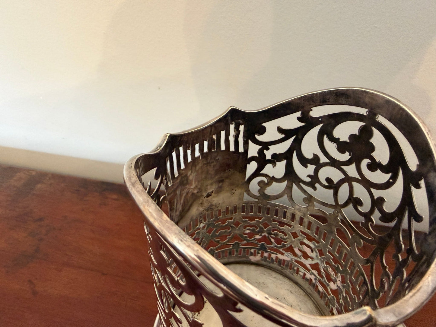 Vintage Silver Plated Pierced Wine Bottle Holder / Coaster - Oak House Trading