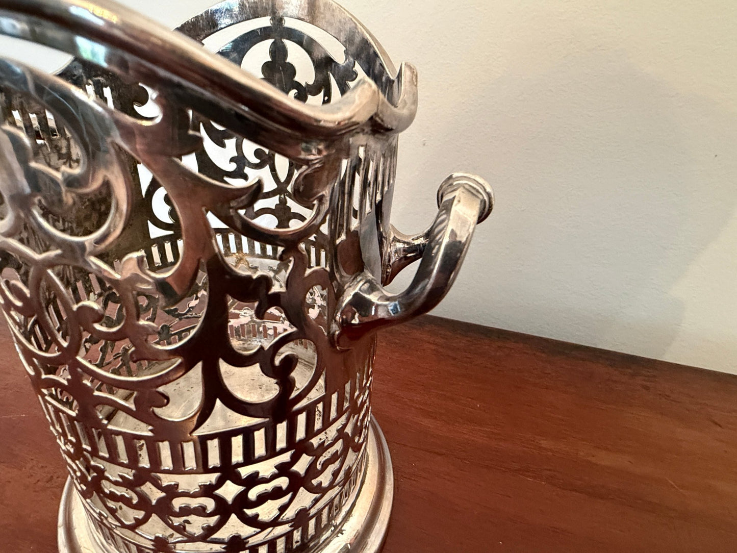 Vintage Silver Plated Pierced Wine Bottle Holder / Coaster - Oak House Trading