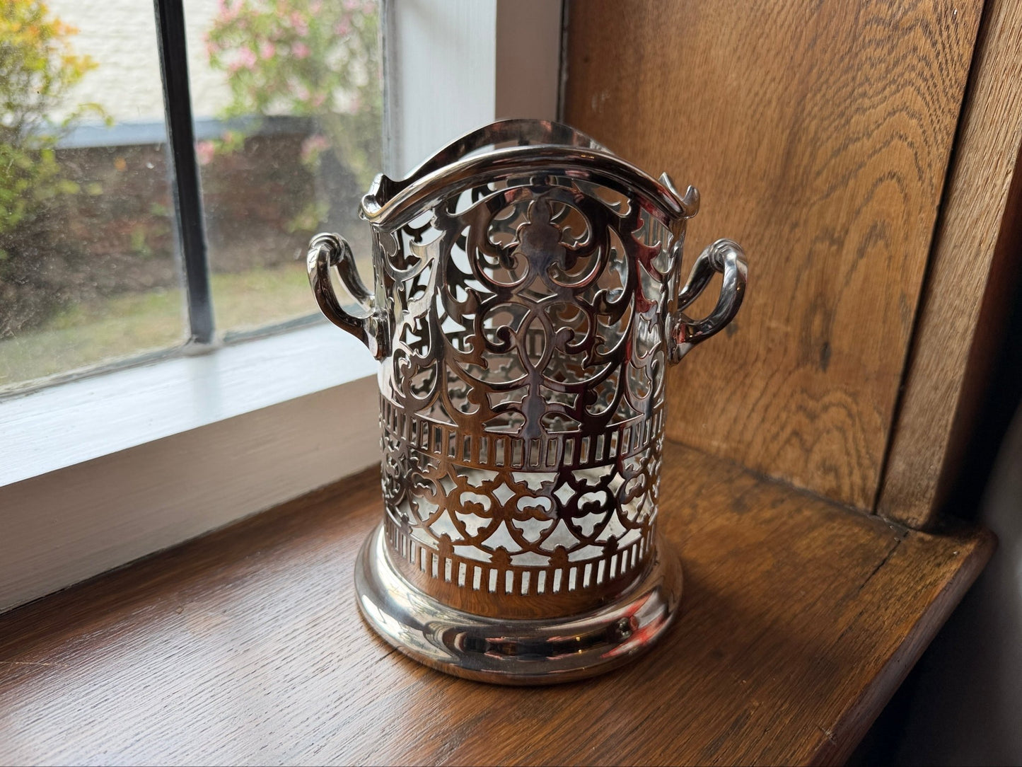 Vintage Silver Plated Pierced Wine Bottle Holder / Coaster - Oak House Trading