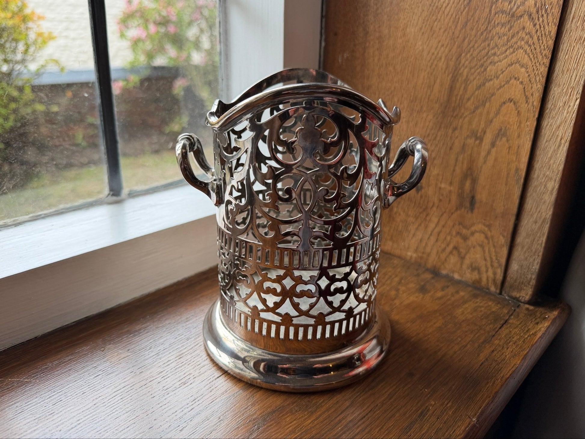 Vintage Silver Plated Pierced Wine Bottle Holder / Coaster - Oak House Trading